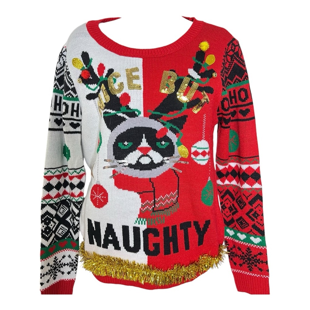 Cat Lady Ugly Christmas Sweater Nice But Naughty No Boundaries
